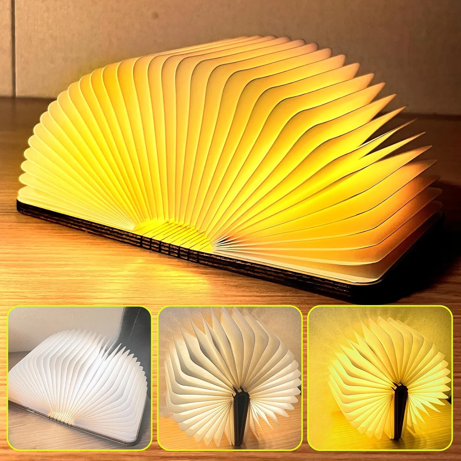 Wooden Book Light, LED Night Reading Light, Foldable Book lamp for Bedside Table, Home and Office Decoration Gift idea