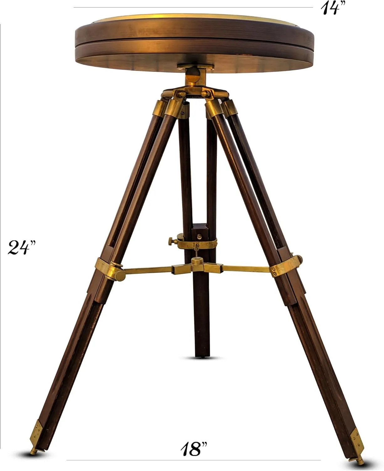Wooden Brass Side Table/End Table Coffee Table Nautical Compass Decorative Adjustable Height & Foldable Tripod Stand Antique Finished Compass Table (1, 24 in)