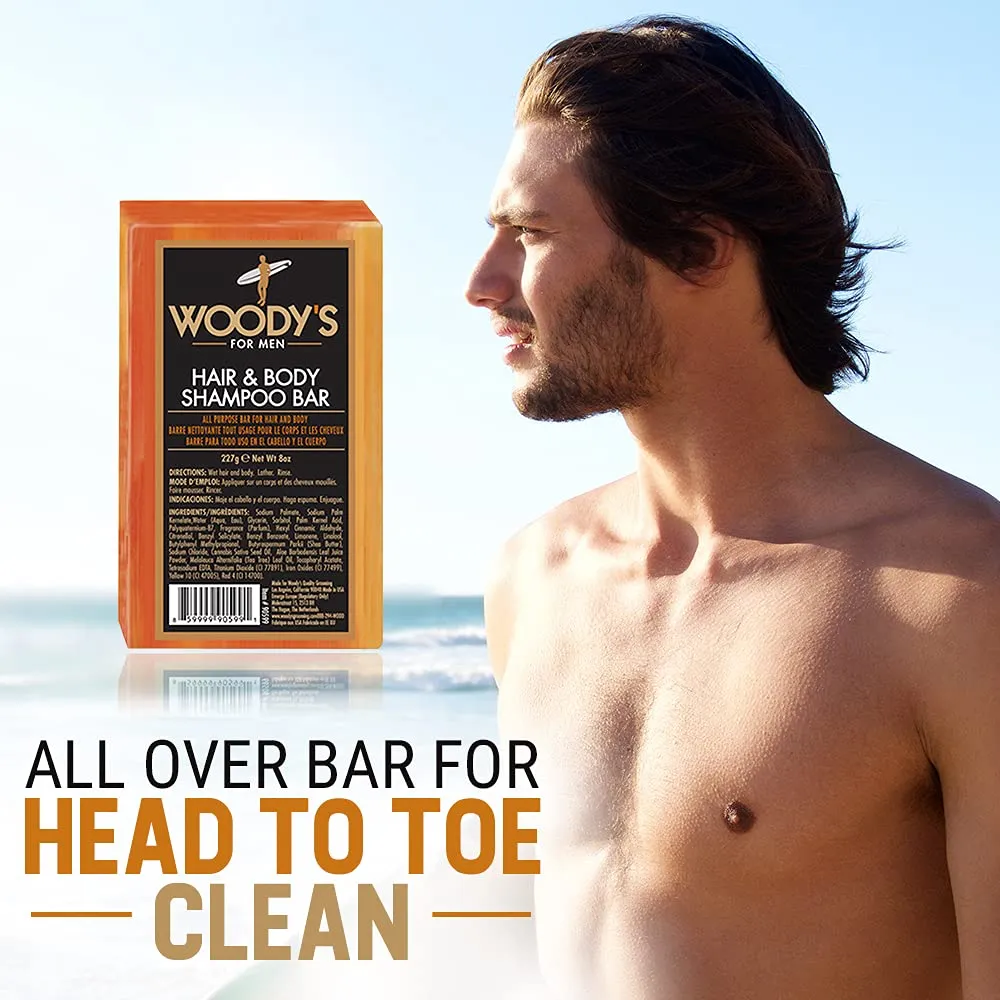 Woody's Hair & Body Shampoo Bar for Men – 2-in-1 Solid Shampoo & Body Wash, Deep Cleansing, Moisturizing, Refreshing Scent, 8 oz (2 Pack)