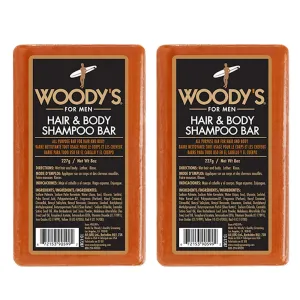 Woody's Hair & Body Shampoo Bar for Men – 2-in-1 Solid Shampoo & Body Wash, Deep Cleansing, Moisturizing, Refreshing Scent, 8 oz (2 Pack)