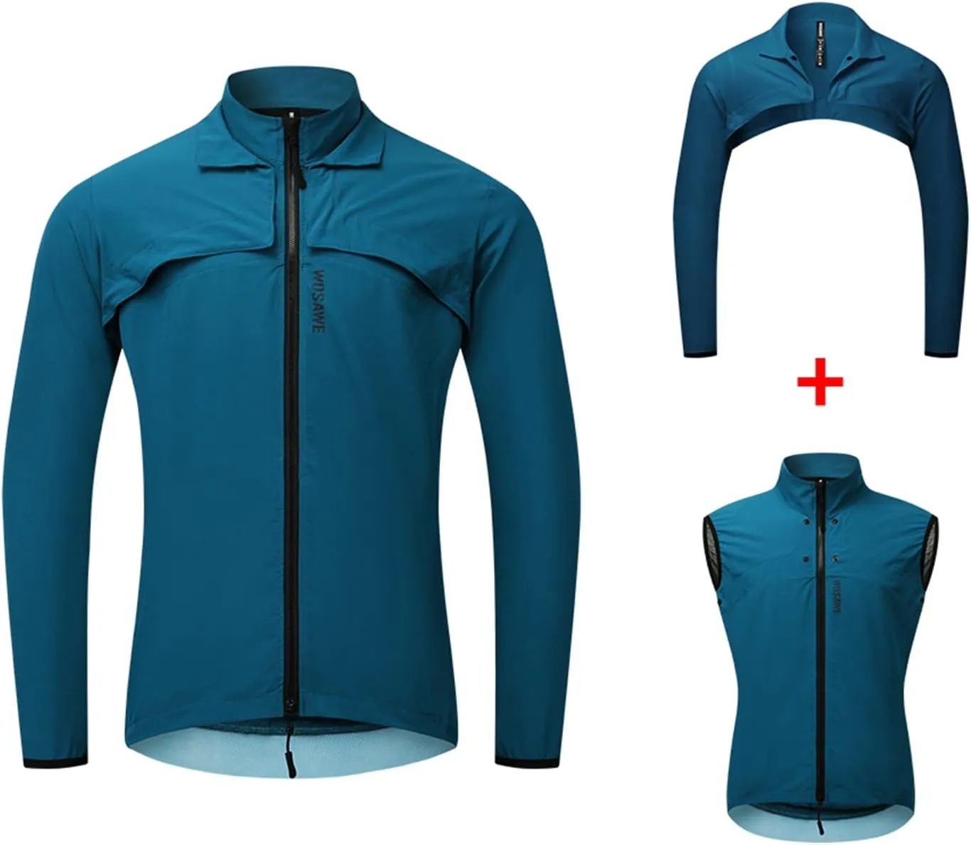 WOSAWE 2 in 1 Cycling Jacket Men Convertible Biking Vest Lightweight Reflective Windbreaker