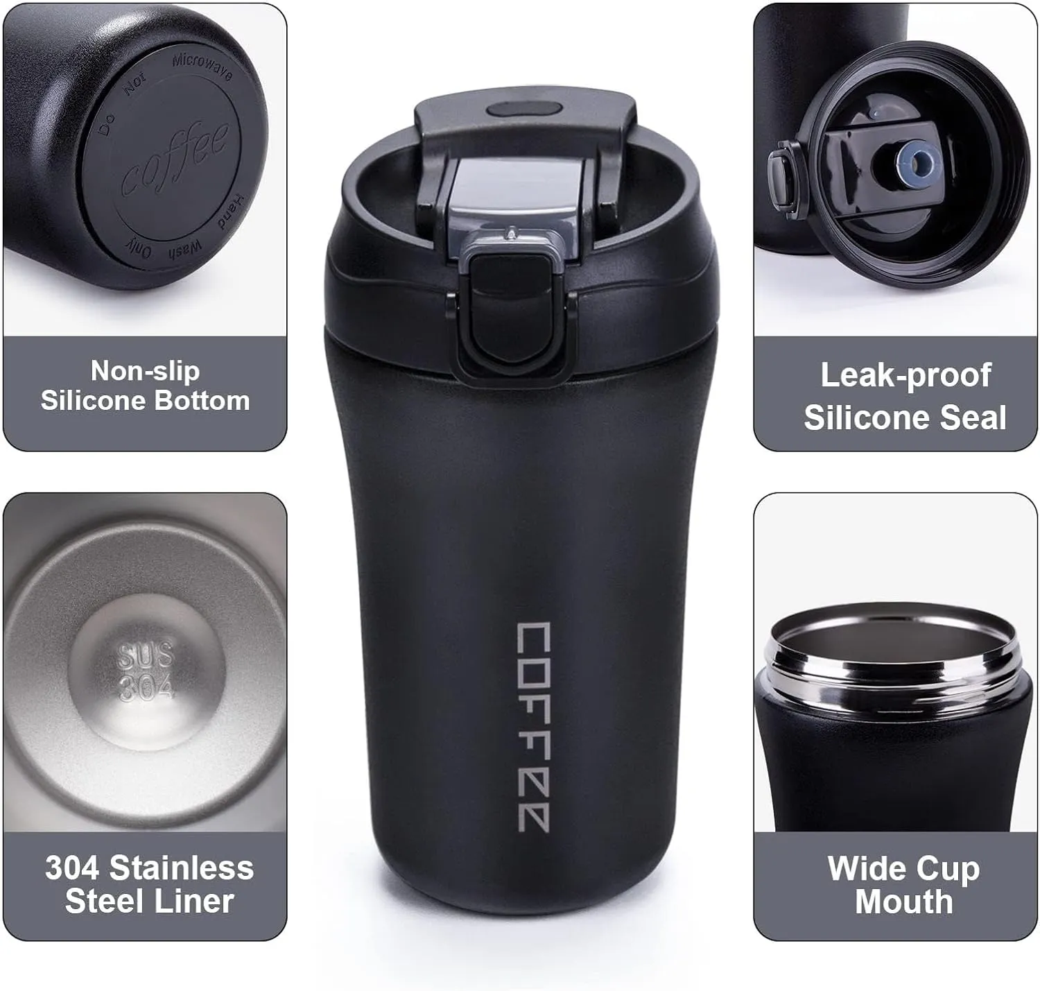 XPIY 14 oz Travel Coffee Mug, 2 Pack Insulated Coffee Travel Mug Spill Proof with Lid and Straw, Stainless Steel Coffee Tumbler for Hot and Cold Drinks Red and Black