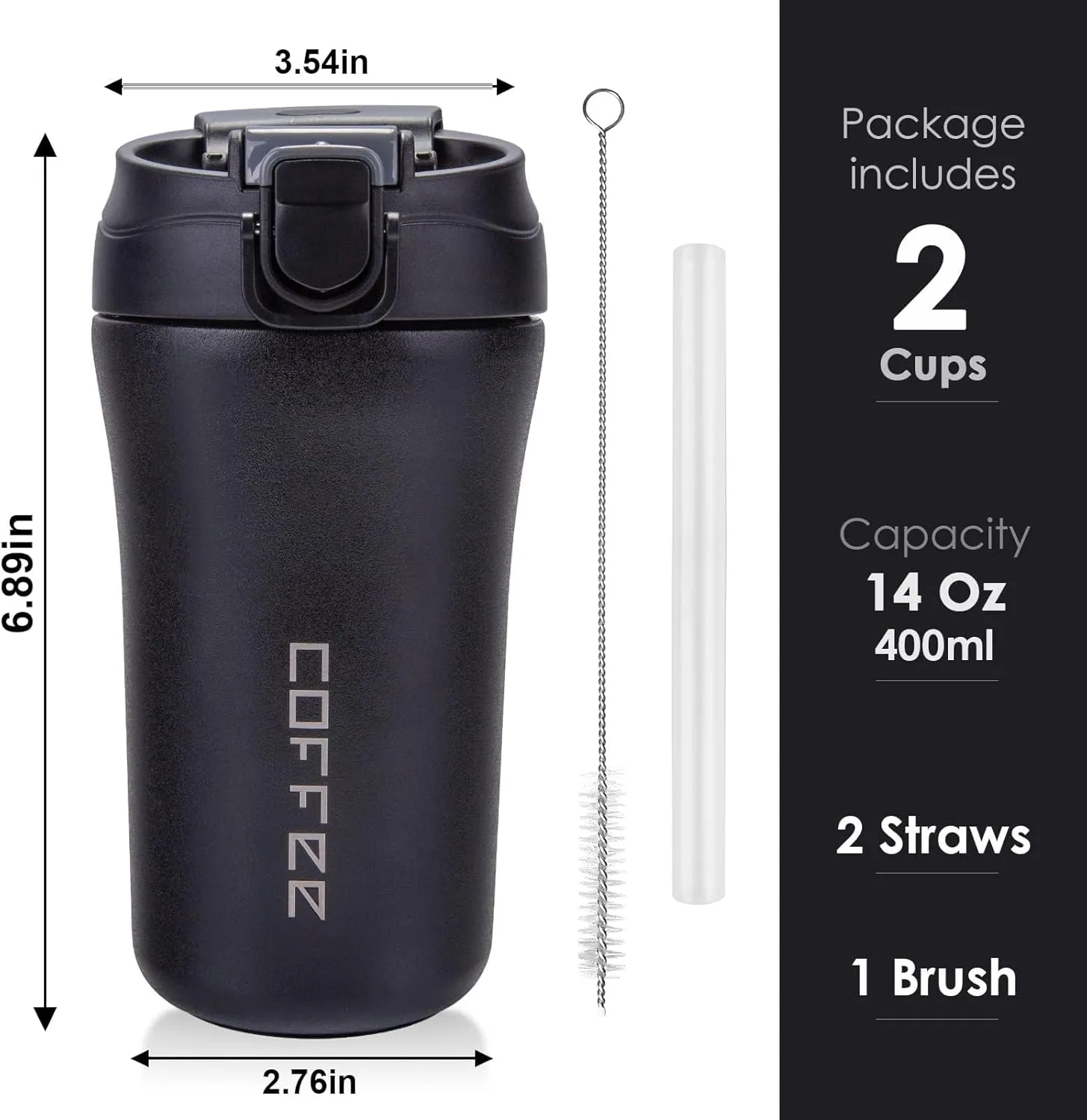 XPIY 14 oz Travel Coffee Mug, 2 Pack Insulated Coffee Travel Mug Spill Proof with Lid and Straw, Stainless Steel Coffee Tumbler for Hot and Cold Drinks Red and Black