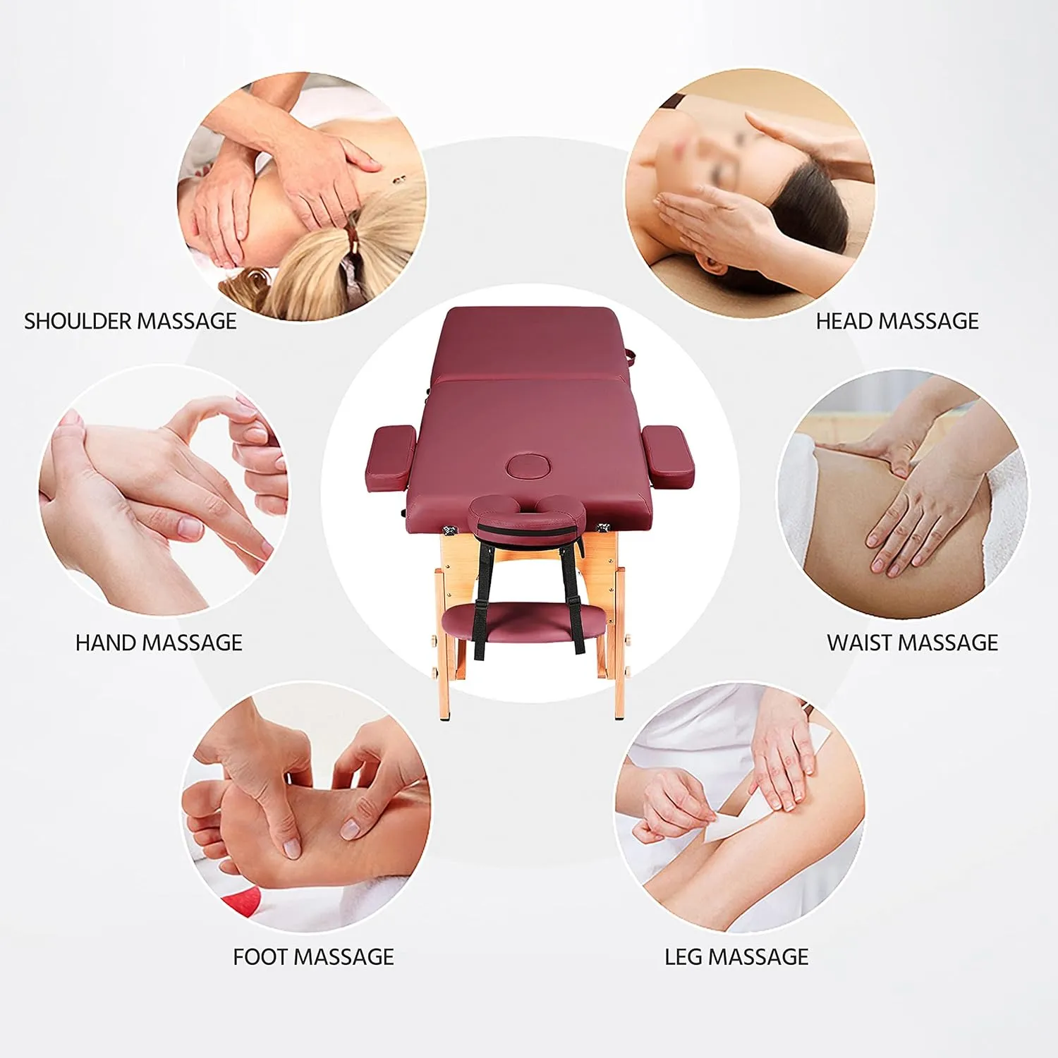 Yaheetech Massage Table Portable Lash Beds Spa Bed Massage Couch Foldable Spa Tables Adjustable 2 Fold with Non-Woven Bag 24 inch, Burgundy