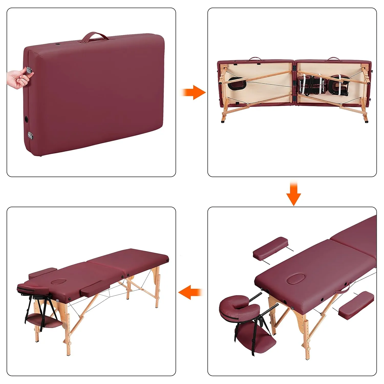 Yaheetech Massage Table Portable Lash Beds Spa Bed Massage Couch Foldable Spa Tables Adjustable 2 Fold with Non-Woven Bag 24 inch, Burgundy