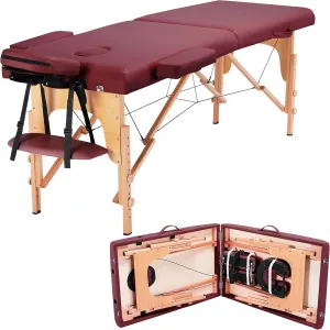 Yaheetech Massage Table Portable Lash Beds Spa Bed Massage Couch Foldable Spa Tables Adjustable 2 Fold with Non-Woven Bag 24 inch, Burgundy