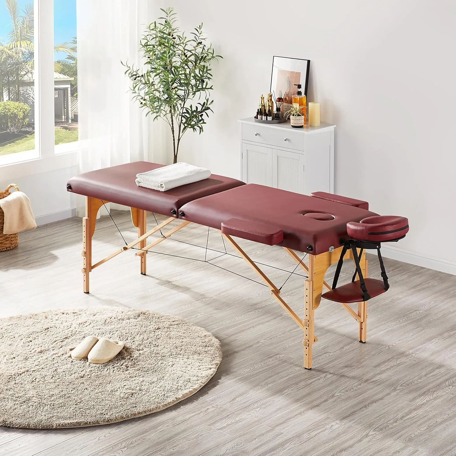 Yaheetech Massage Table Portable Lash Beds Spa Bed Massage Couch Foldable Spa Tables Adjustable 2 Fold with Non-Woven Bag 24 inch, Burgundy