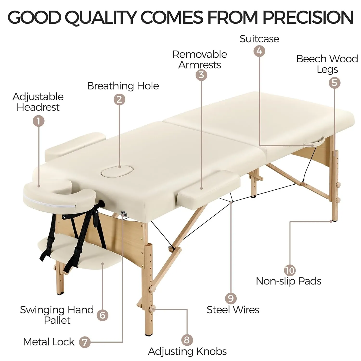 Yaheetech Massage Table Portable Lash Beds Spa Bed Massage Couch Foldable Spa Tables Adjustable 2 Fold with Non-Woven Bag 28 inch, Cream