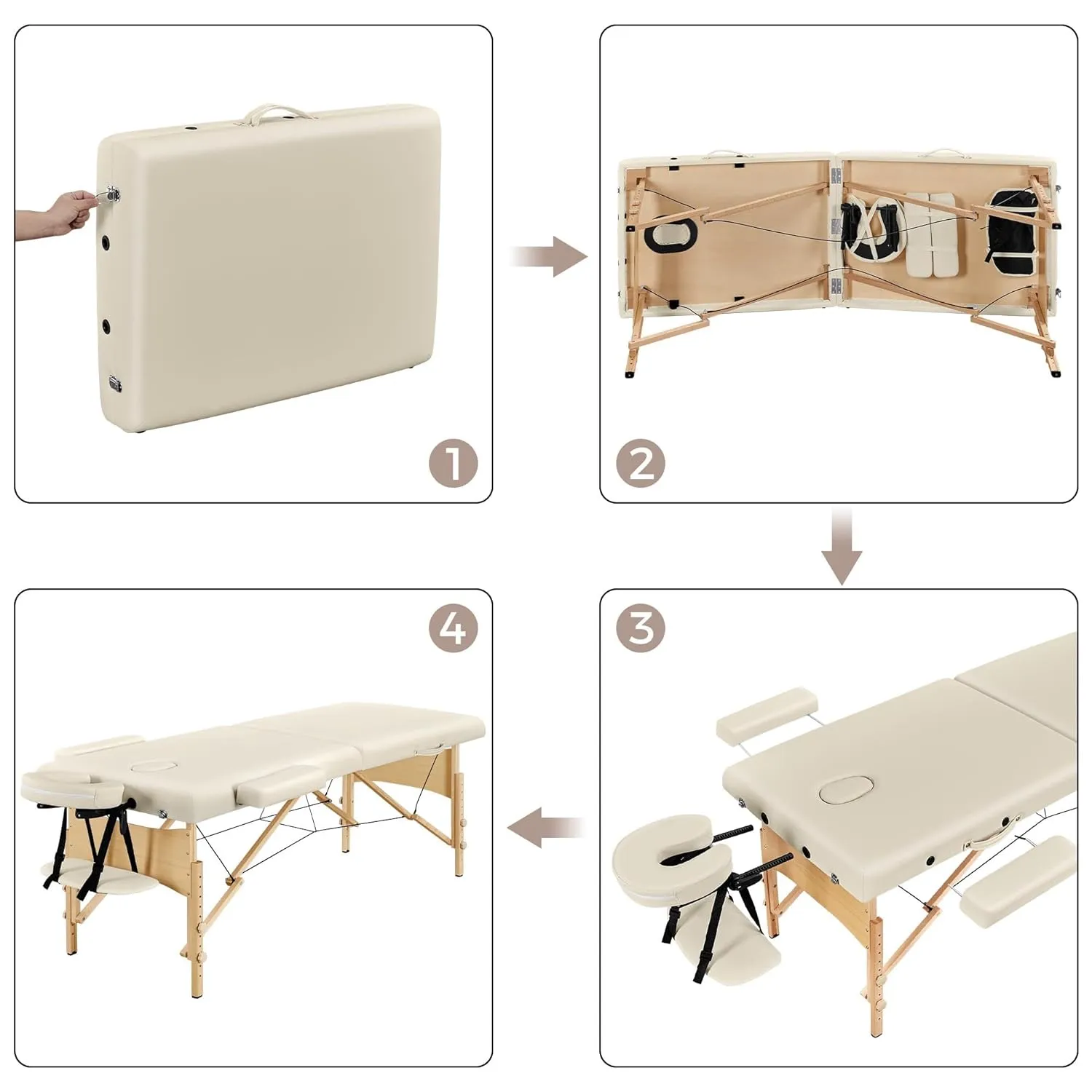 Yaheetech Massage Table Portable Lash Beds Spa Bed Massage Couch Foldable Spa Tables Adjustable 2 Fold with Non-Woven Bag 28 inch, Cream