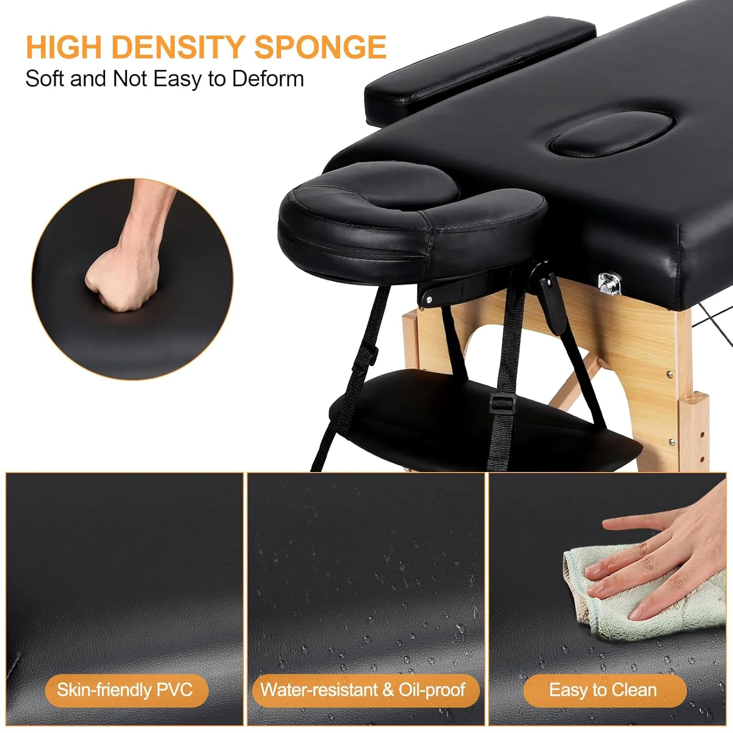 Yaheetech Massage Tables Portable Adjustable Massage Bed Foldable Spa Lash Table 3 Folding 84 Inch Salon Facial Bed with Non-Woven Bag, Black