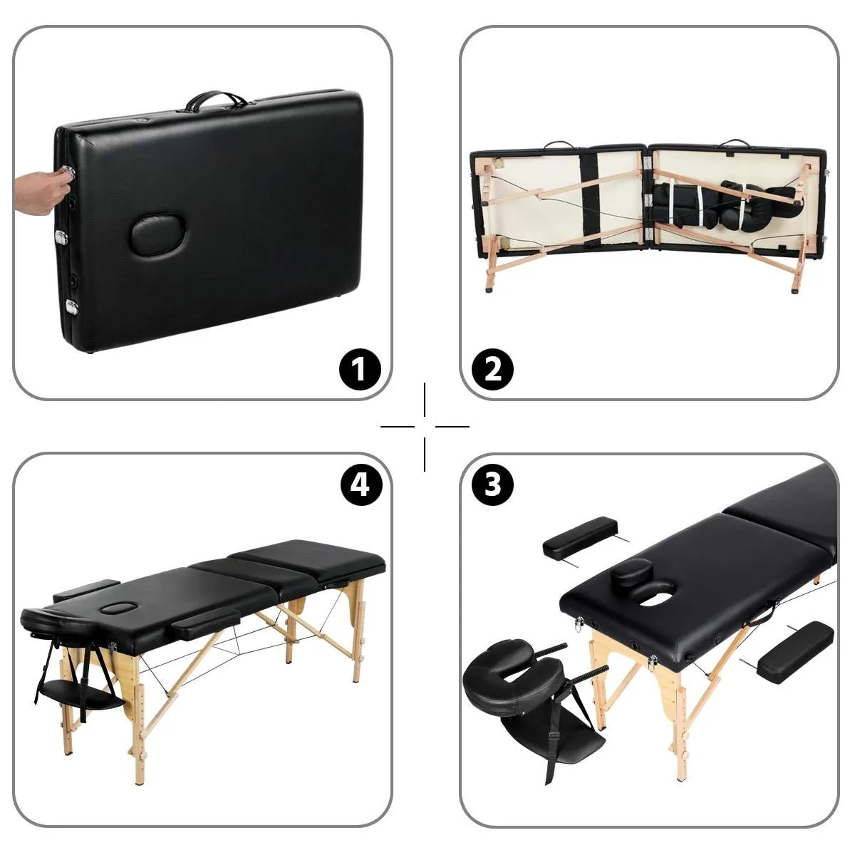 Yaheetech Massage Tables Portable Adjustable Massage Bed Foldable Spa Lash Table 3 Folding 84 Inch Salon Facial Bed with Non-Woven Bag, Black
