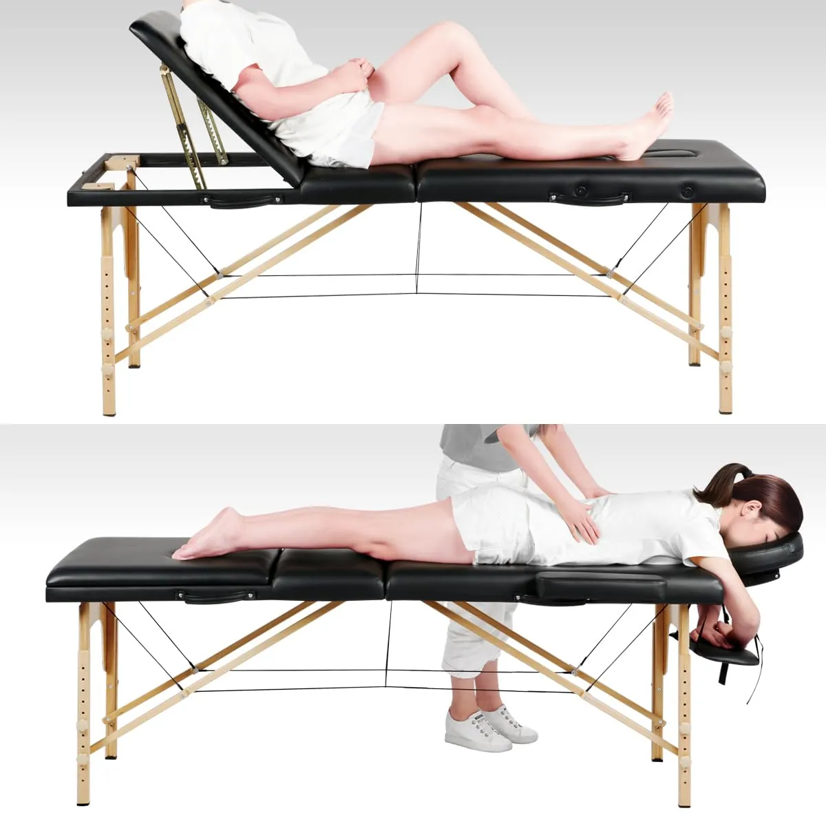 Yaheetech Massage Tables Portable Adjustable Massage Bed Foldable Spa Lash Table 3 Folding 84 Inch Salon Facial Bed with Non-Woven Bag, Black