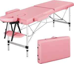 Yaheetech Massage Tables Portable Spa Bed Aluminum Facial Tattoo Bed Lash Bed for Eyelash Extensions Pink
