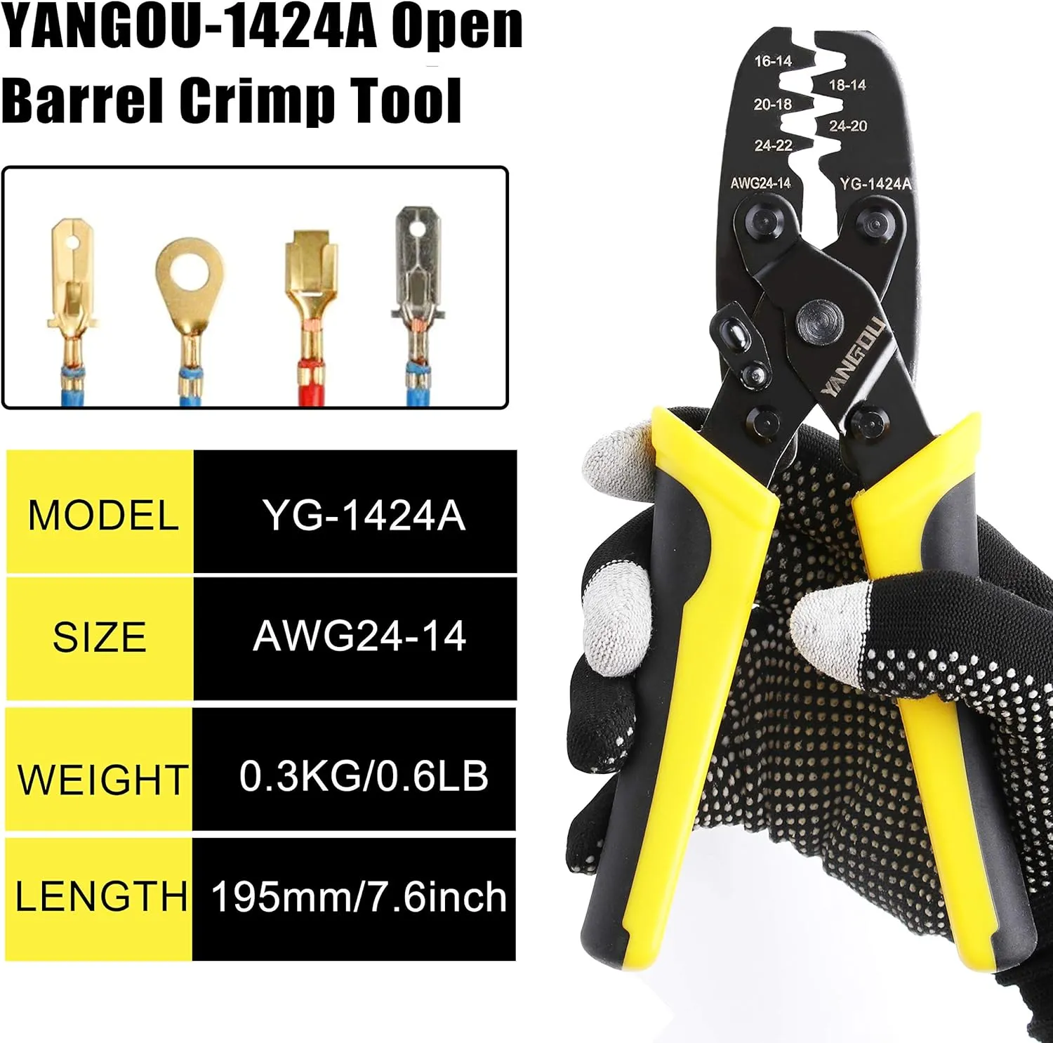 Yangoutool Molex Crimp Tool: Versatile for Molex, Delphi, AMP/Tyco, Harley, PC/Computer, Automotive Use, 24-14 AWG, Model 1424A