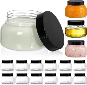 Yarlung 16 Pack 8 Oz Plastic Jars with Lids, Clear Body Scrub Containers Empty Refillable Containers Round Low Profile Samples Jars for Makeup, Body Butter, Creams, Slime, Travel Storage