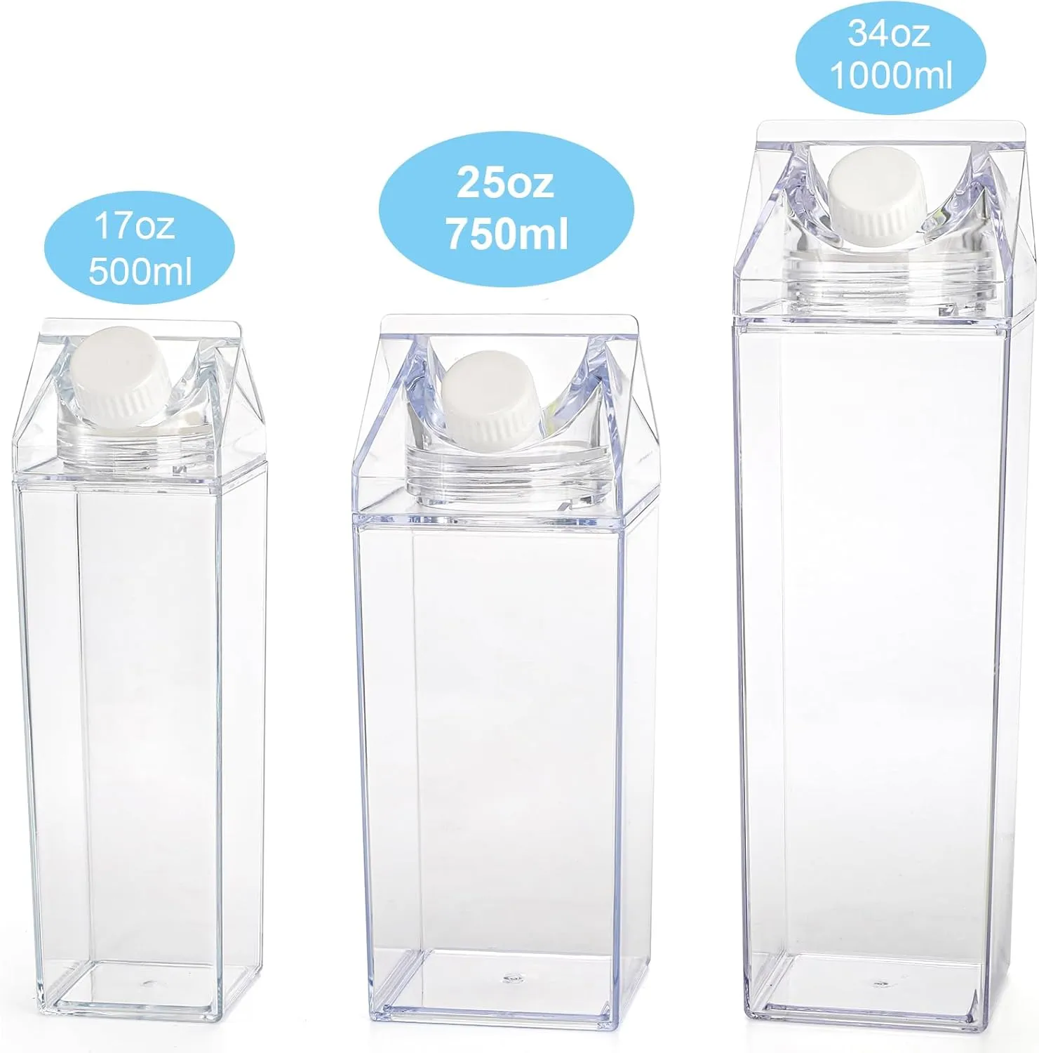yarlung 6 Pack 25 Oz Milk Carton Water Bottle, Clear Plastic Milk Bottles Leakproof Square Water Bottles for Outdoor Sports Travel Camping