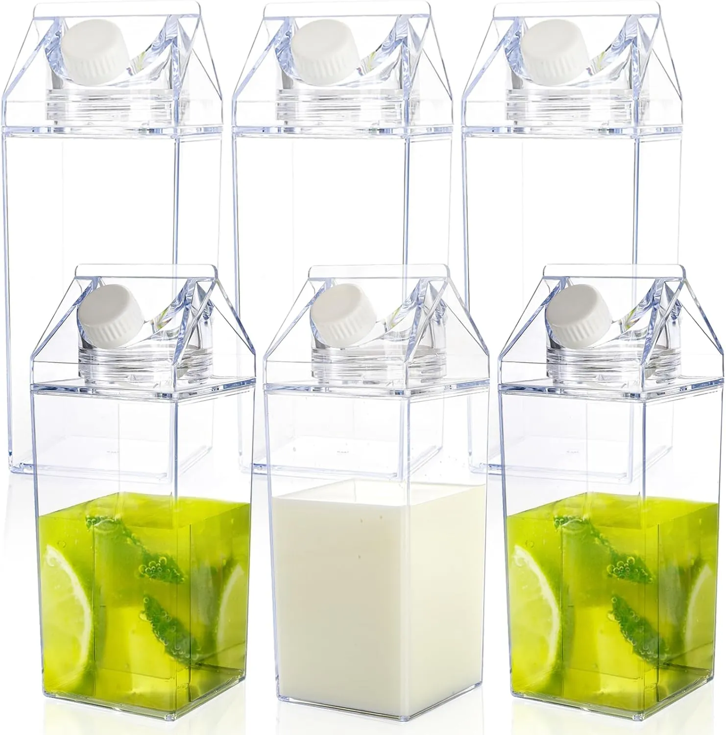 yarlung 6 Pack 25 Oz Milk Carton Water Bottle, Clear Plastic Milk Bottles Leakproof Square Water Bottles for Outdoor Sports Travel Camping