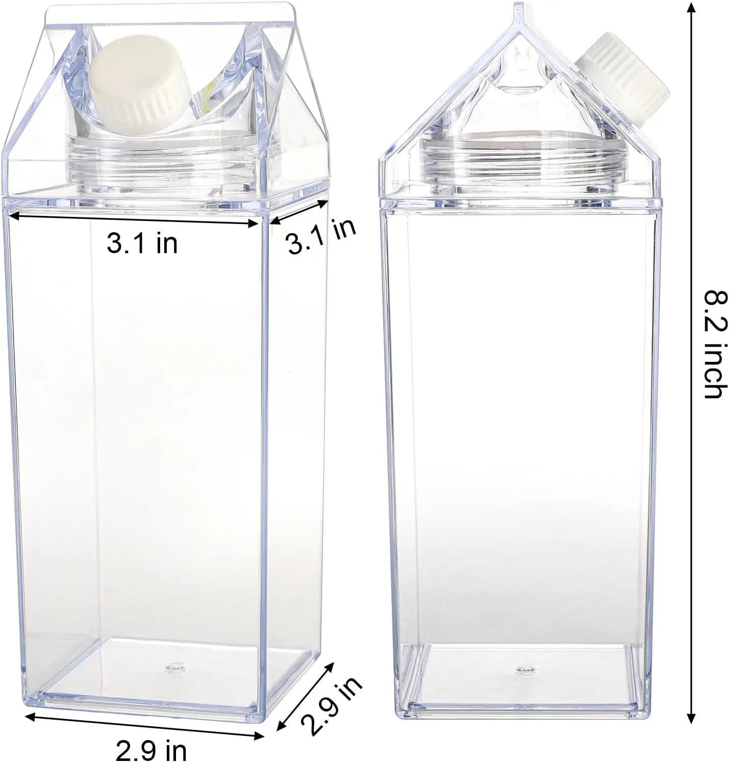 yarlung 6 Pack 25 Oz Milk Carton Water Bottle, Clear Plastic Milk Bottles Leakproof Square Water Bottles for Outdoor Sports Travel Camping