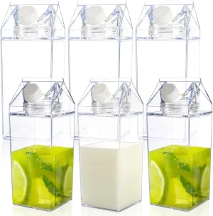 yarlung 6 Pack 25 Oz Milk Carton Water Bottle, Clear Plastic Milk Bottles Leakproof Square Water Bottles for Outdoor Sports Travel Camping