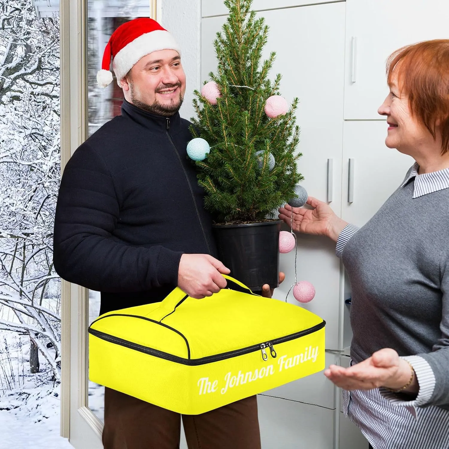Yellow Custom Casserole Carrier Bag for Hot&Cold Food Personalized Insulated Food Dish Bag Tote for Cookouts Camping