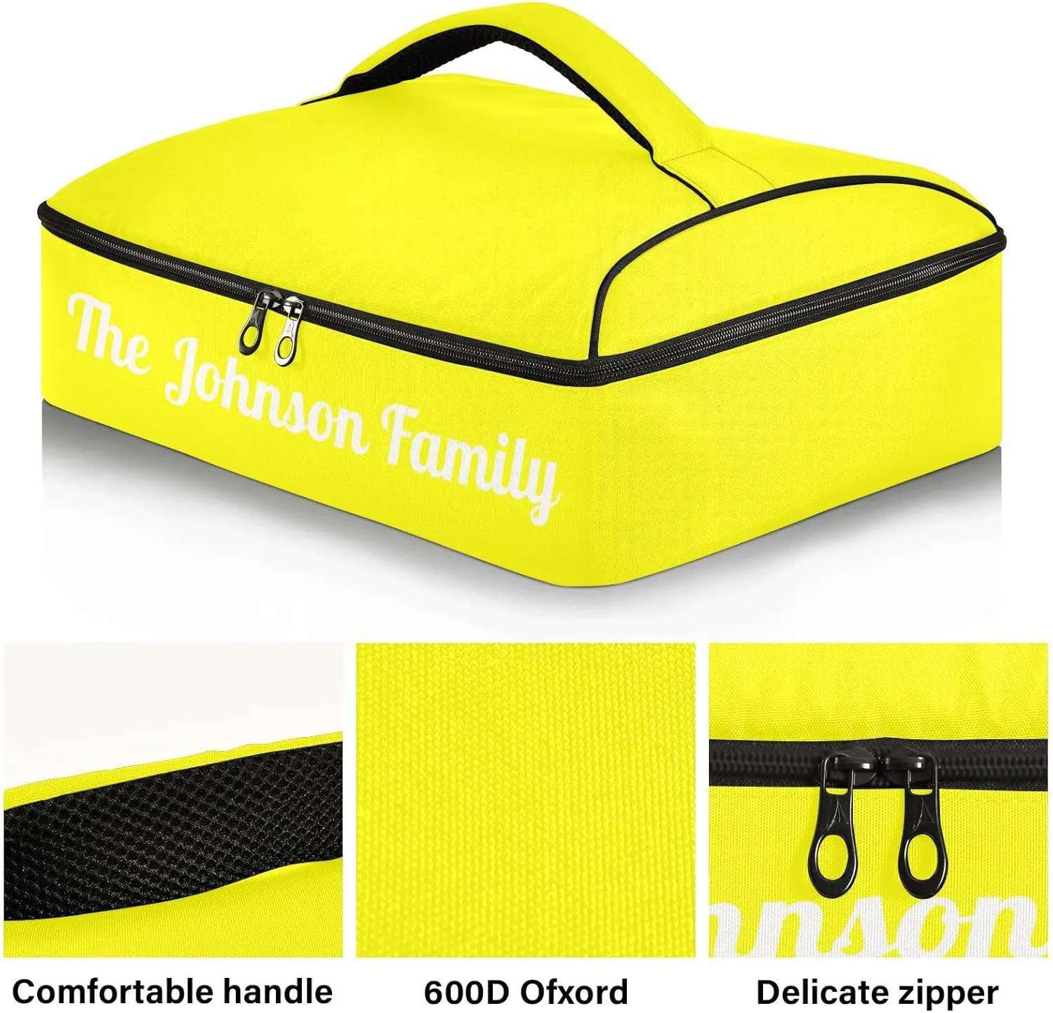 Yellow Custom Casserole Carrier Bag for Hot&Cold Food Personalized Insulated Food Dish Bag Tote for Cookouts Camping
