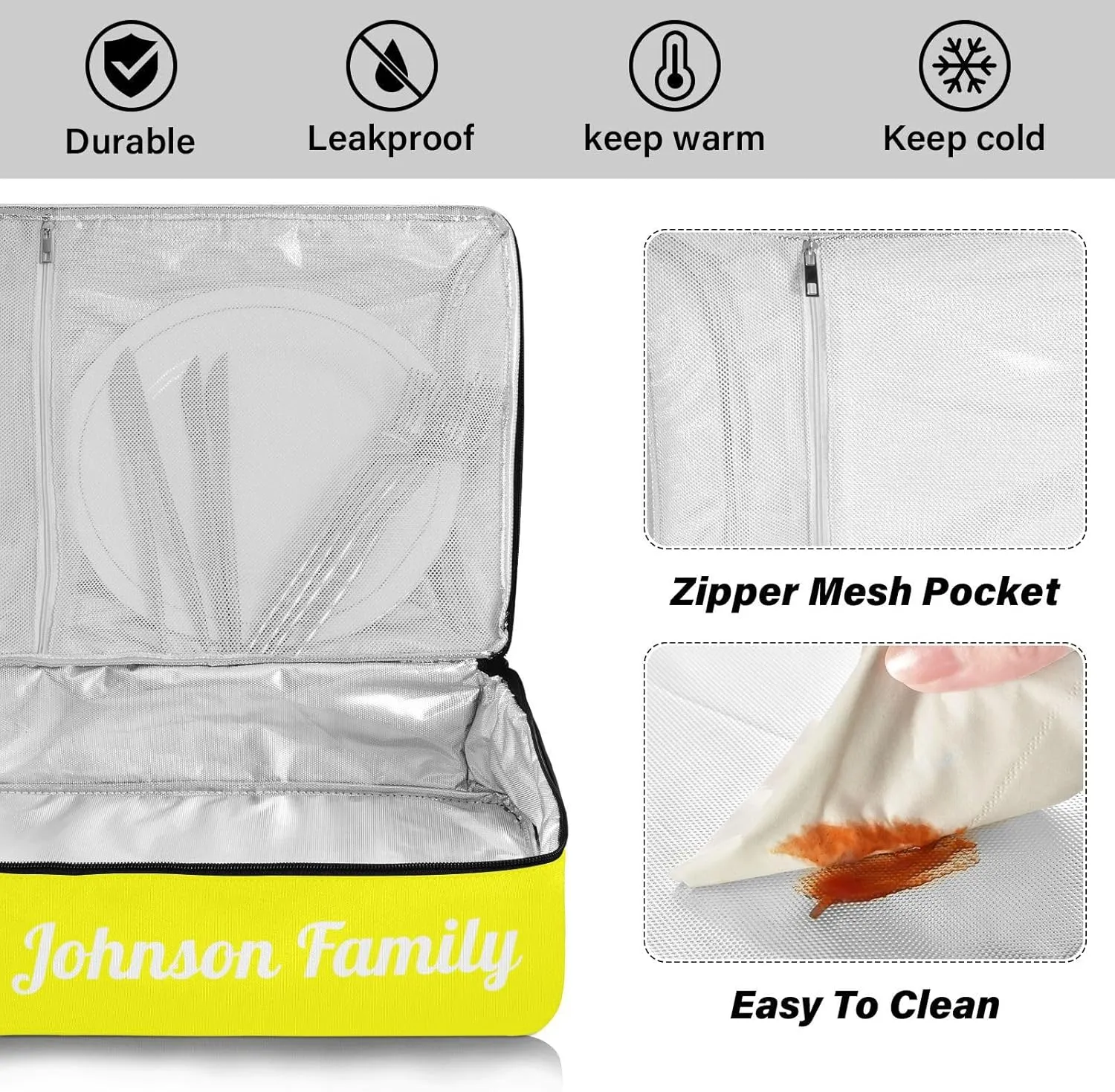 Yellow Custom Casserole Carrier Bag for Hot&Cold Food Personalized Insulated Food Dish Bag Tote for Cookouts Camping