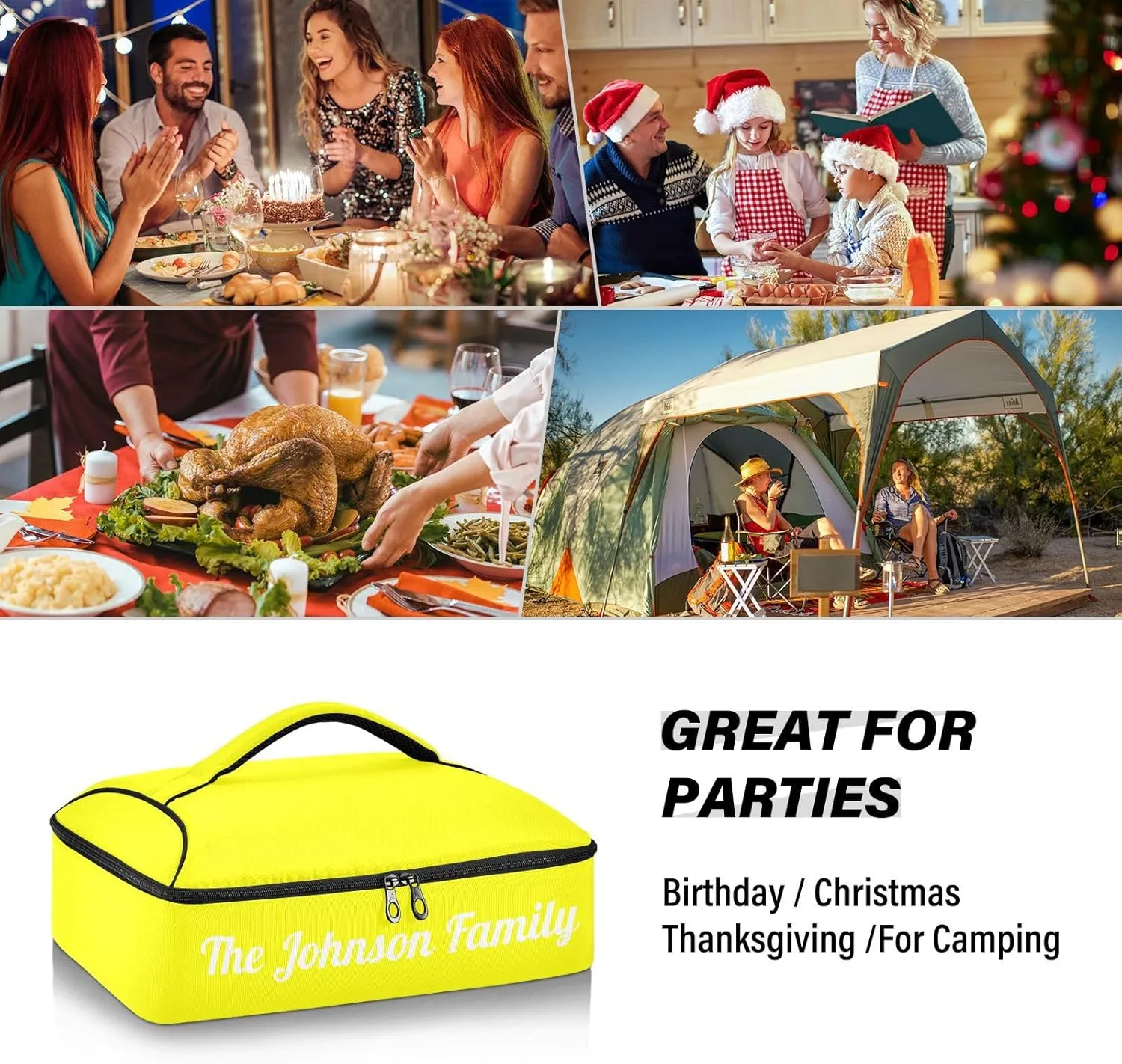 Yellow Custom Casserole Carrier Bag for Hot&Cold Food Personalized Insulated Food Dish Bag Tote for Cookouts Camping