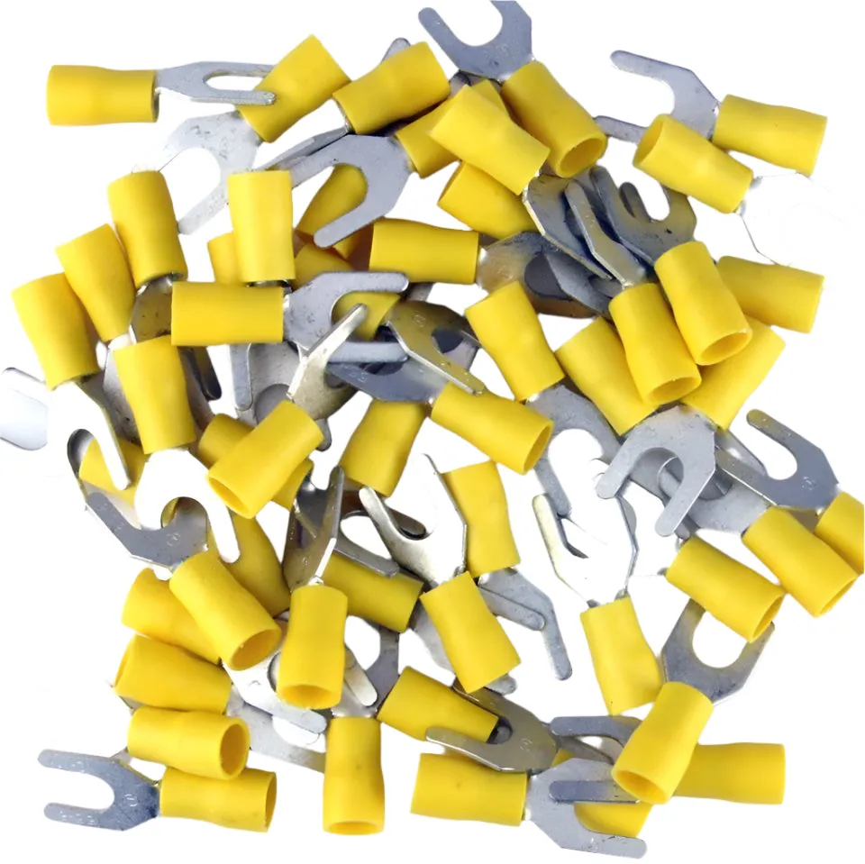 Yellow Pre Insulated Crimp Fork Terminals 50pcs