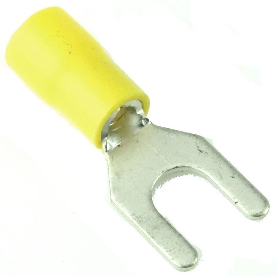 Yellow Pre Insulated Crimp Fork Terminals 50pcs