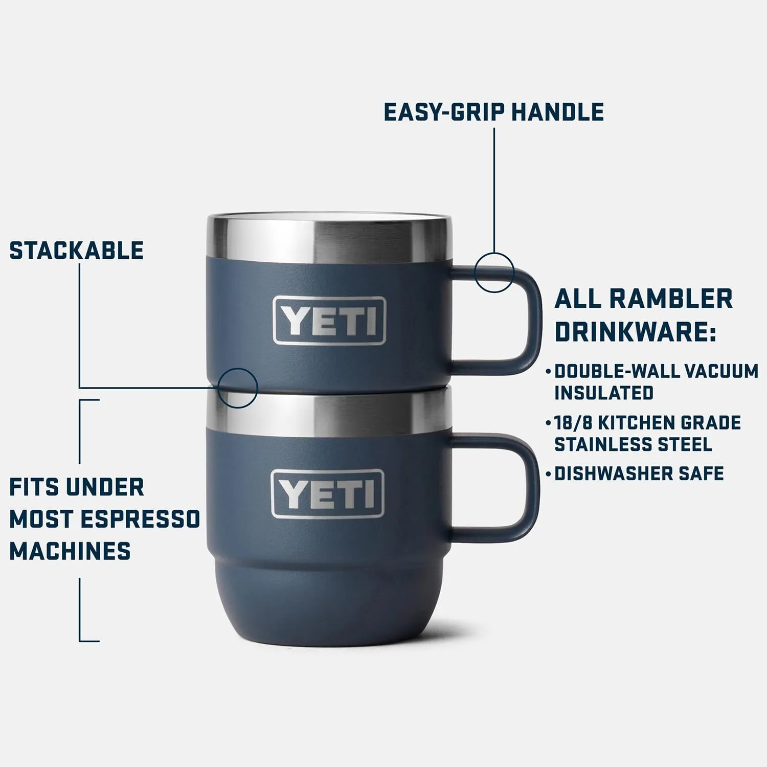 YETI Rambler 6 oz Stackable Mug, Stainless Steel, Vacuum Insulated Espresso/Coffee Mug, 2 Pack