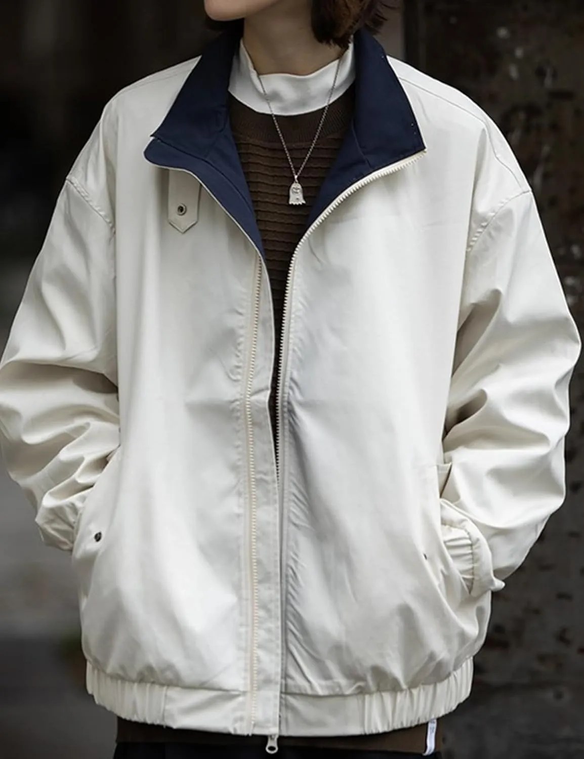 Yimoon Men's Lightweight Windbreaker Jacket Casual Zip Up Outdoor Varsity Jacket Patchwork Vintage Y2K Outerwear