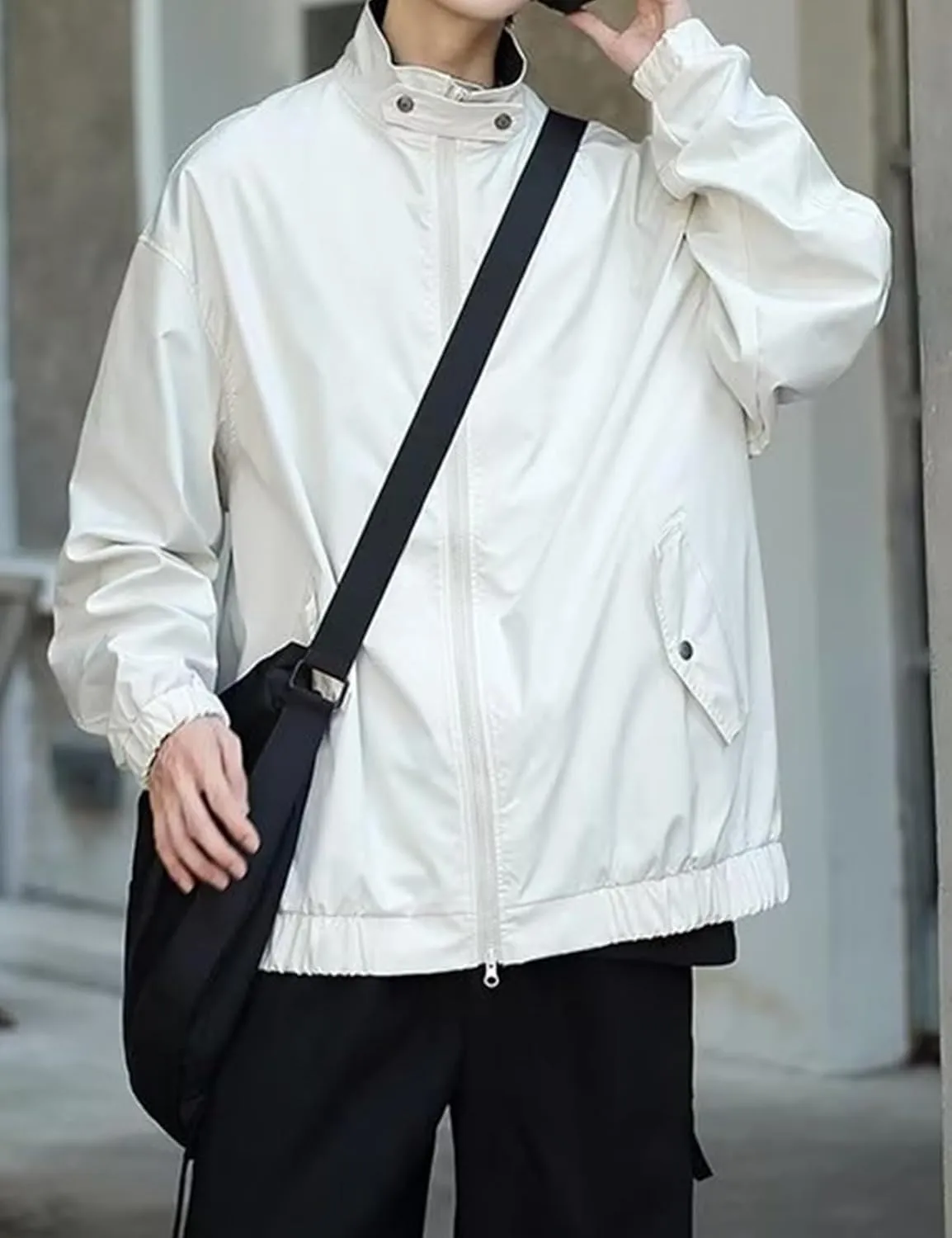 Yimoon Men's Lightweight Windbreaker Jacket Casual Zip Up Outdoor Varsity Jacket Patchwork Vintage Y2K Outerwear