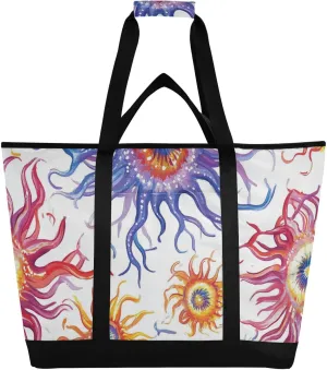 Yuiboo Large Capacity Insulated Cooler Bag Keeps Food Hot or Cold Soft Portable Grocery Bags with Handles for Travel Lunch Camping Beach Funny Sea Anemone White