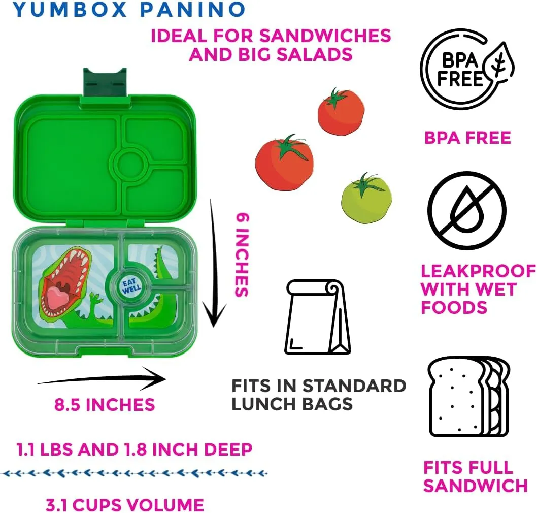 Yumbox Panino Leakproof Bento Lunch Box Container for Kids & Adults (Green Jurassic)