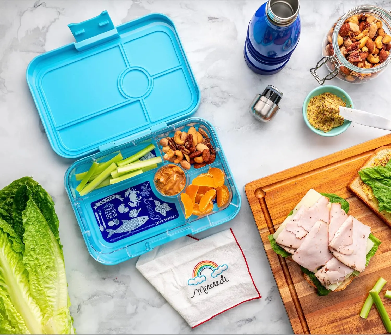 Yumbox Tapas Leakproof Bento Lunch Box - 5-Compartment Bento Container for Adults and Kids; Large Size 9.5x6.9x1.8; BPA-Free, Leakproof & Easy Clean; Lunch Box Kids (Antibes Blue)