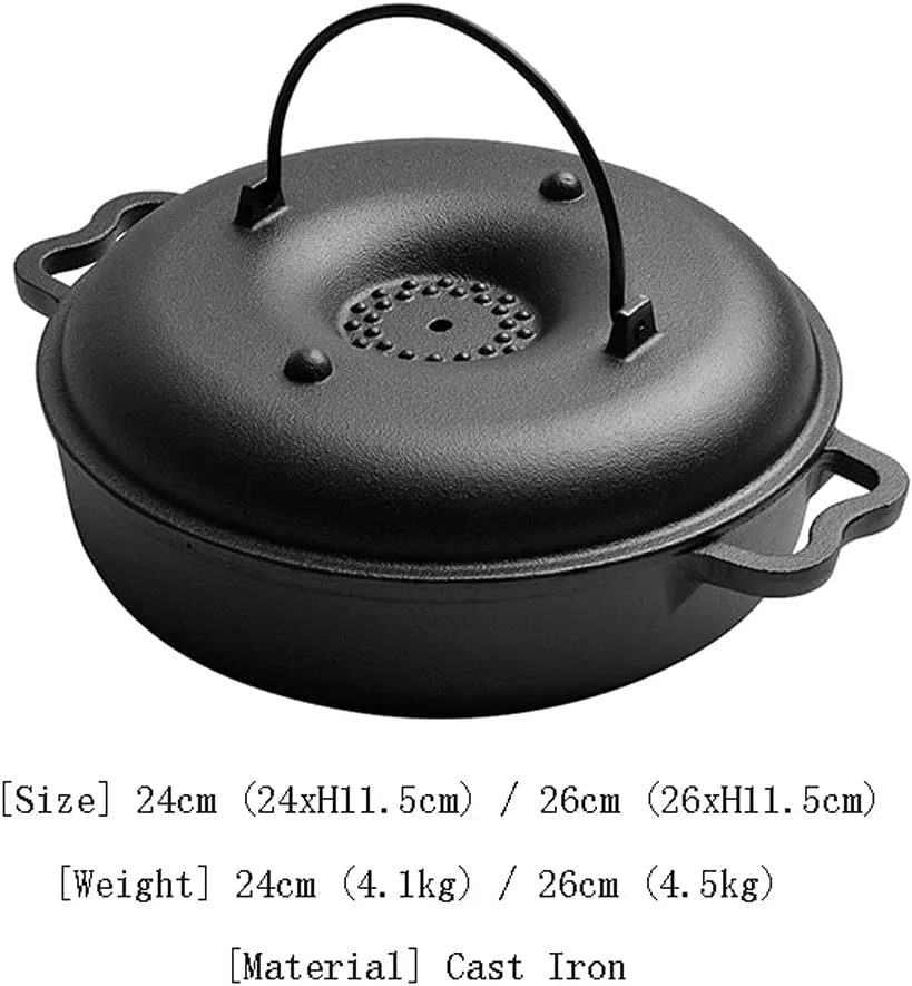 YYDS Outdoor Camping Camping Cooker Cast Iron Roasted Sweet Potato Pot Multifunctional Thick Non-Stick Baking Pan Household Kitchen Cookware Adventures Picnics (Size : 26CM)
