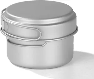 YYDS Outdoor Camping Camping Cookware Kit Pure Titanium Fried Soup Two-Piece Set Lightweight Pot Pan for Backpacking Camping Cooker Set Adventures Picnics (Size : 800/500ML)