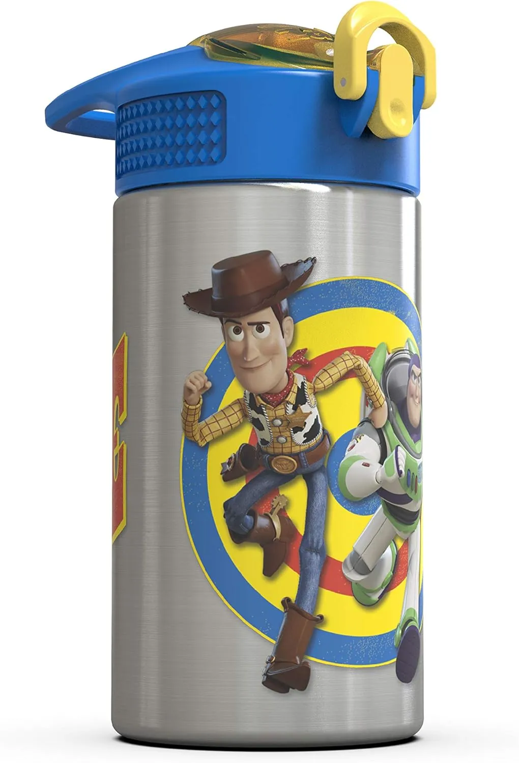 Zak Designs Toy Story 4 Buzz & Woody 15.5 ounce Water Bottle, One Hand Operation Action Lid and Built-in Carrying Loop, with Straw is Perfect for Kids