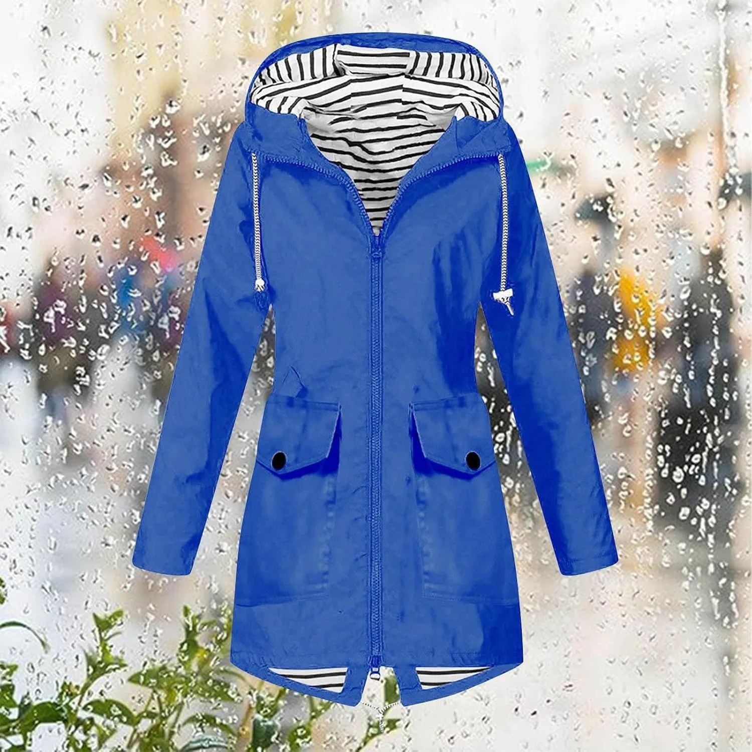 ZEFOTIM Raincoat for Women with Hood Waterproof Light Weight Casual Raincoat with Pockets Zip Up Hiking Jackets Clothes