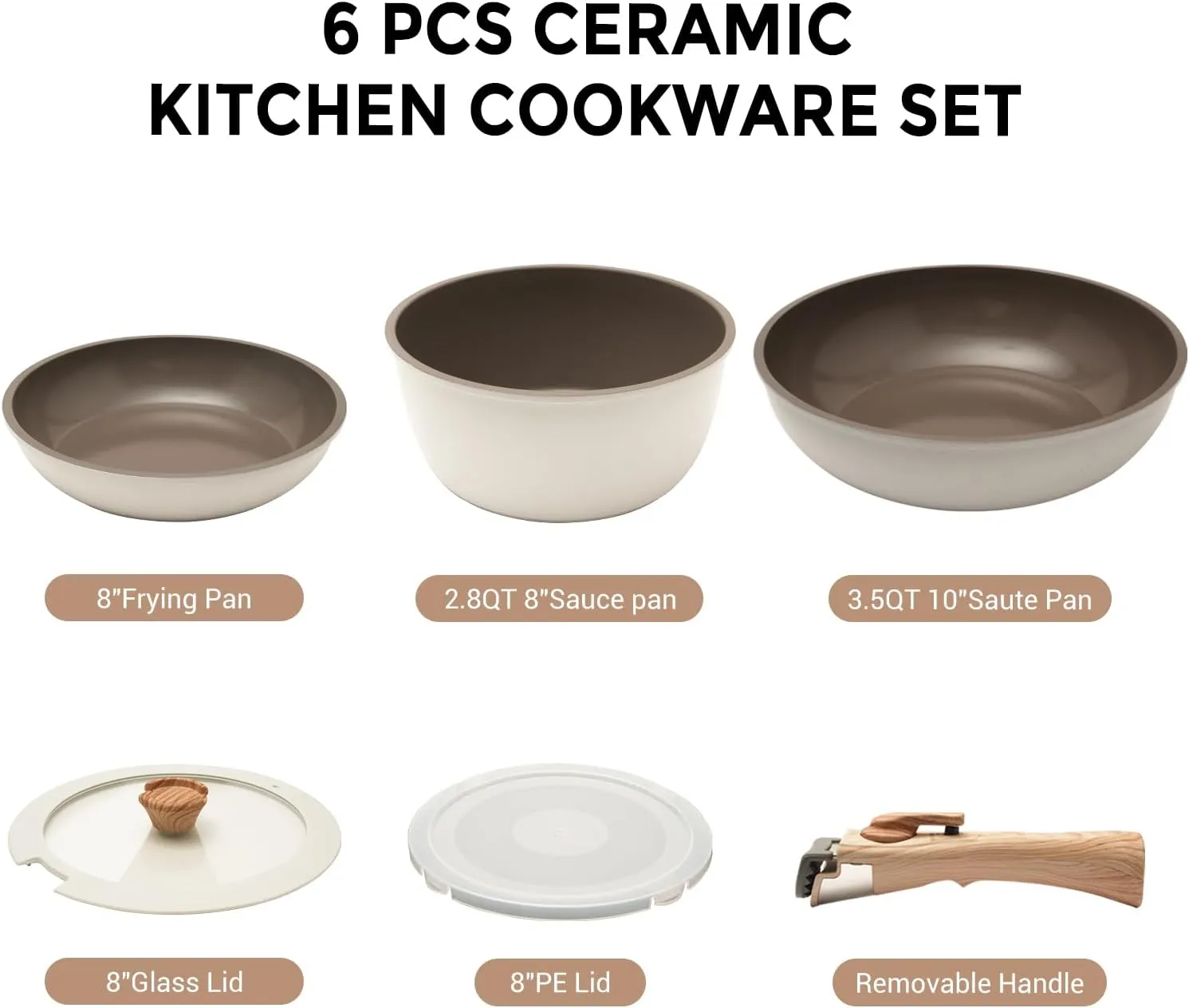 ZHANG XIAO QUAN SINCE 1628 Pots and Pans Set Non Stick, White Pots and Pans Set, 6PCS Aluminium Oven Safe Cookware Set, PTFE/PFAS/PFOA Free Cookware, Non Stick Pots and Pan Set Detachable Handle
