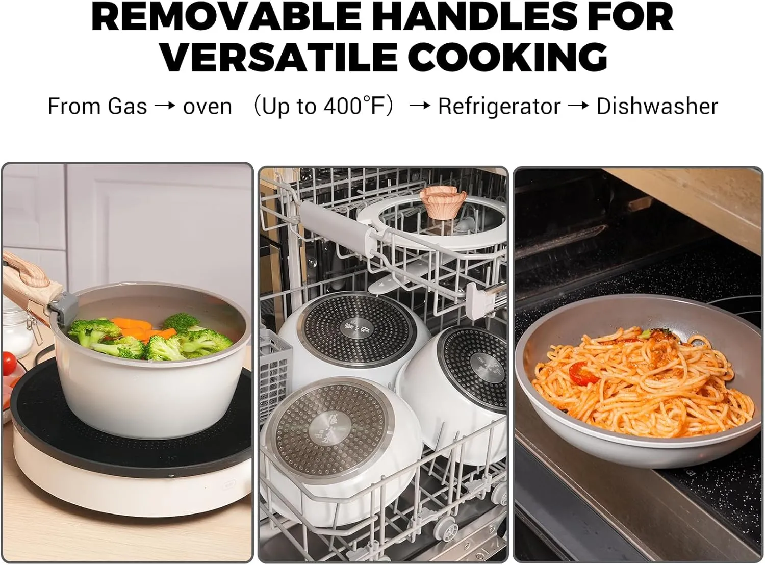 ZHANG XIAO QUAN SINCE 1628 Pots and Pans Set Non Stick, White Pots and Pans Set, 6PCS Aluminium Oven Safe Cookware Set, PTFE/PFAS/PFOA Free Cookware, Non Stick Pots and Pan Set Detachable Handle