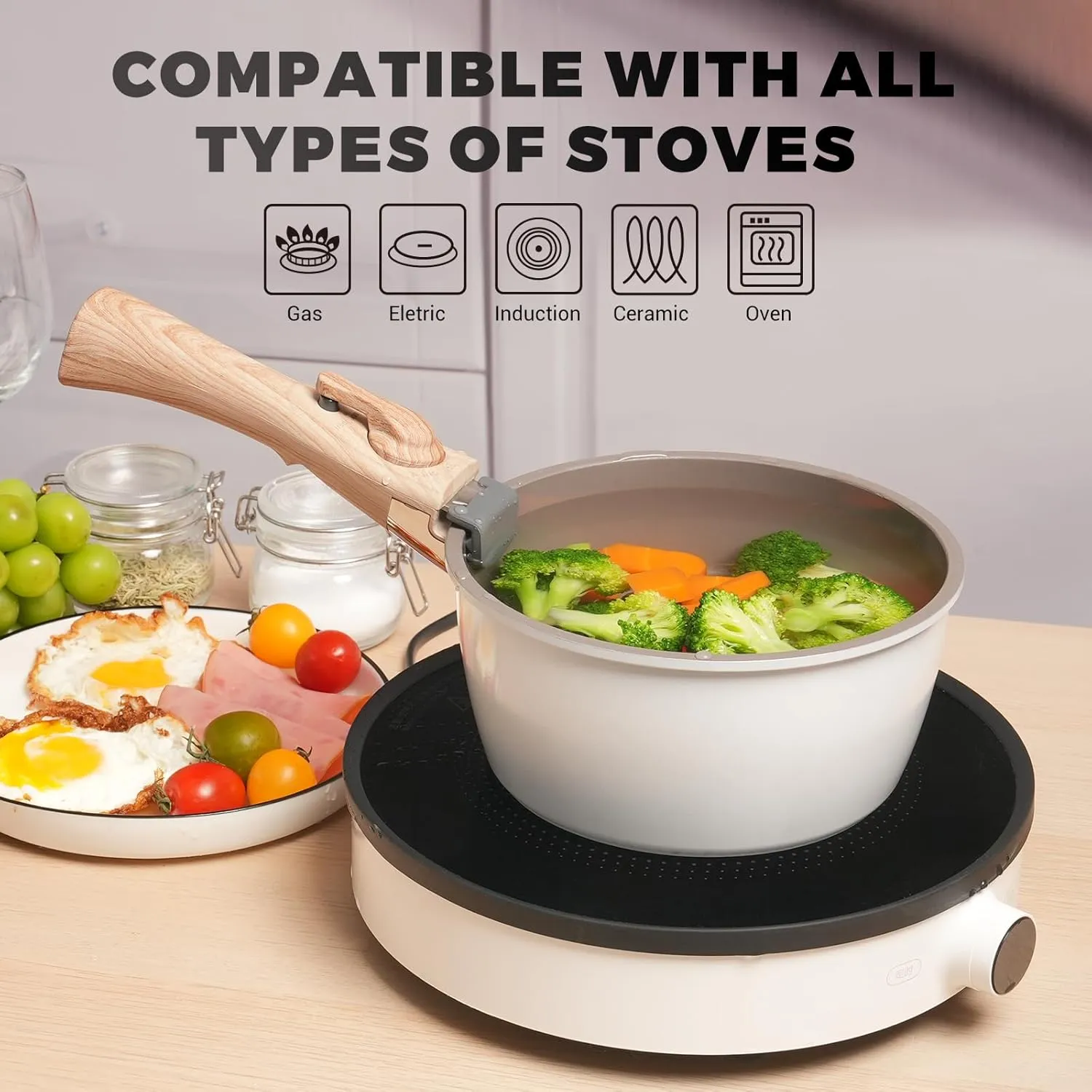 ZHANG XIAO QUAN SINCE 1628 Pots and Pans Set Non Stick, White Pots and Pans Set, 6PCS Aluminium Oven Safe Cookware Set, PTFE/PFAS/PFOA Free Cookware, Non Stick Pots and Pan Set Detachable Handle