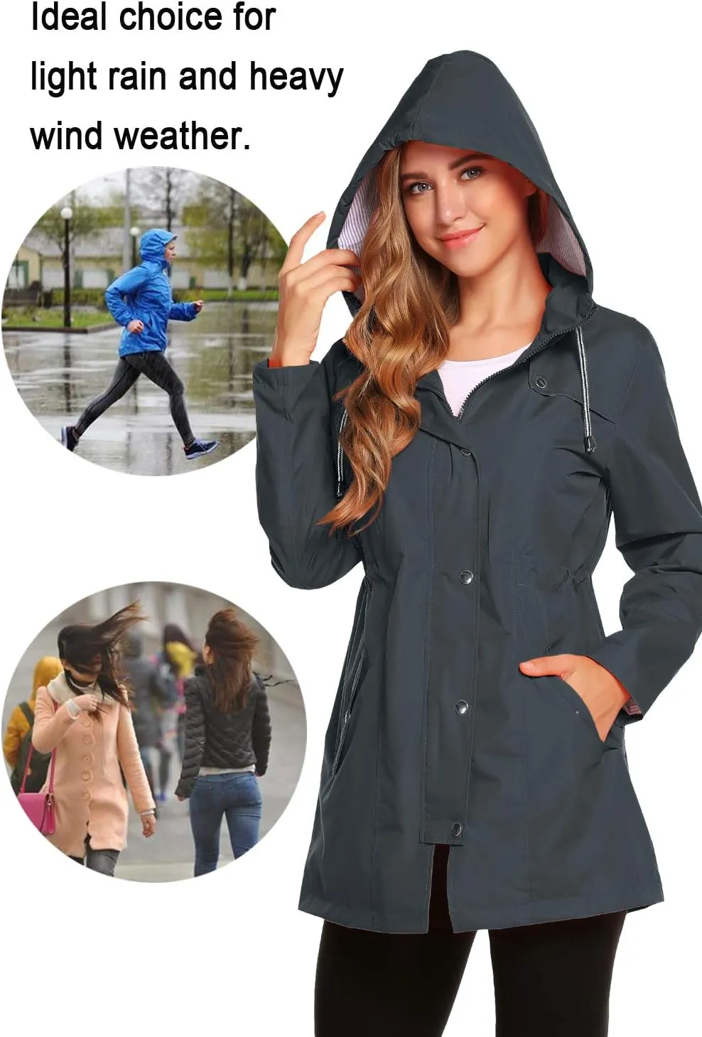ZHENWEI Womens Lightweight Hooded Waterproof Active Outdoor Rain Jacket S-XXL