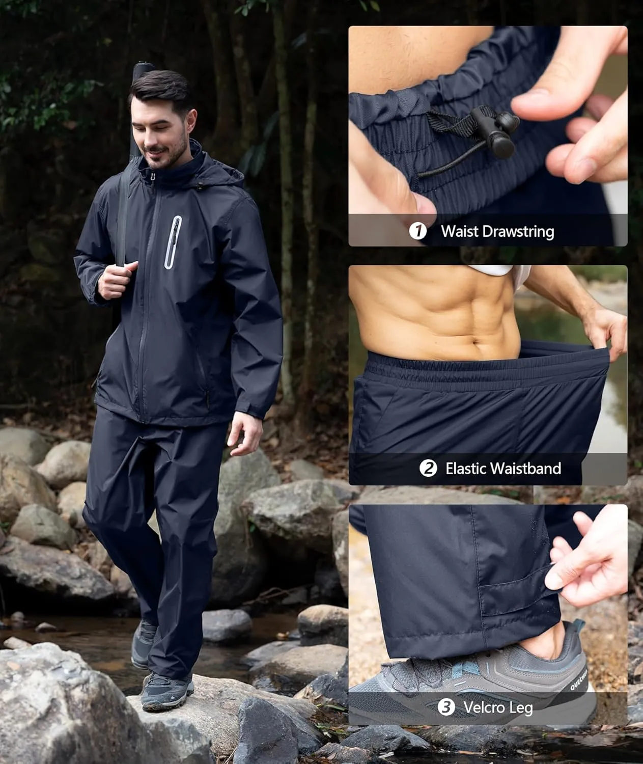 ZITY Rain Suit for Men Women Unisex Waterproof Golf Rain Gear Lightweight Breathable Mesh Waterpoof Zipper Pockets