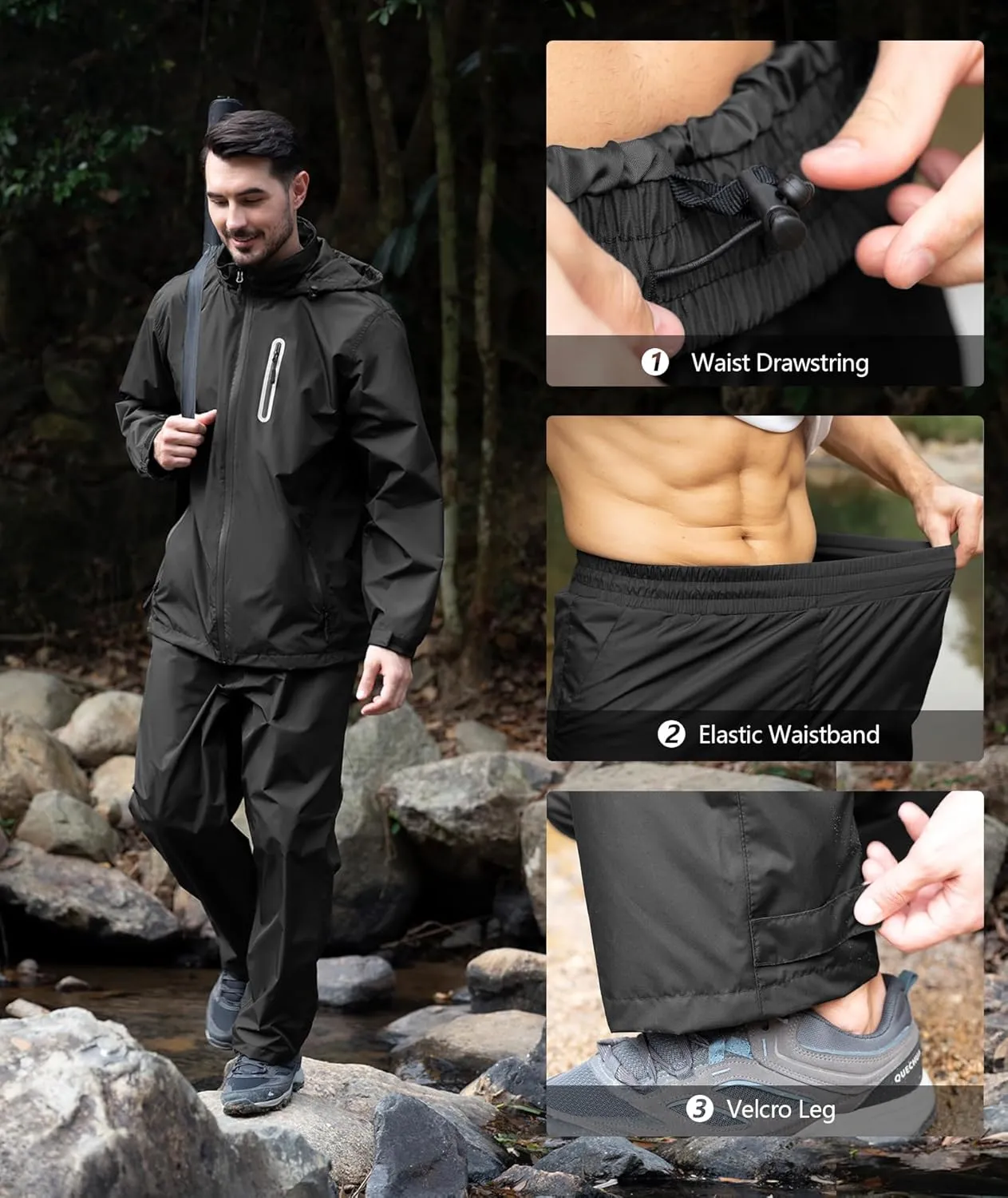 ZITY Rain Suit for Men Women Unisex Waterproof Golf Rain Gear Lightweight Breathable Mesh Waterpoof Zipper Pockets