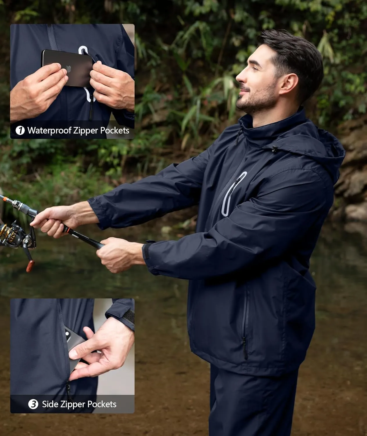 ZITY Rain Suit for Men Women Unisex Waterproof Golf Rain Gear Lightweight Breathable Mesh Waterpoof Zipper Pockets