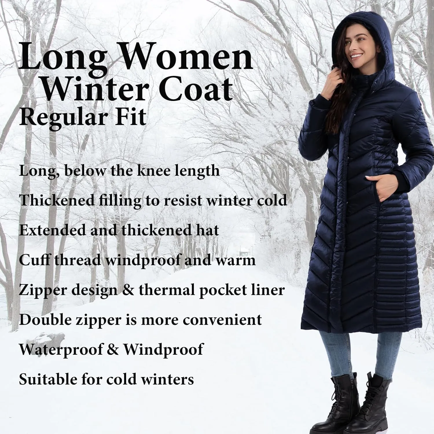 ZMC Thicken Women's Winter Puffer Coat, Warm Hooded Long Puffy Packable Jacket