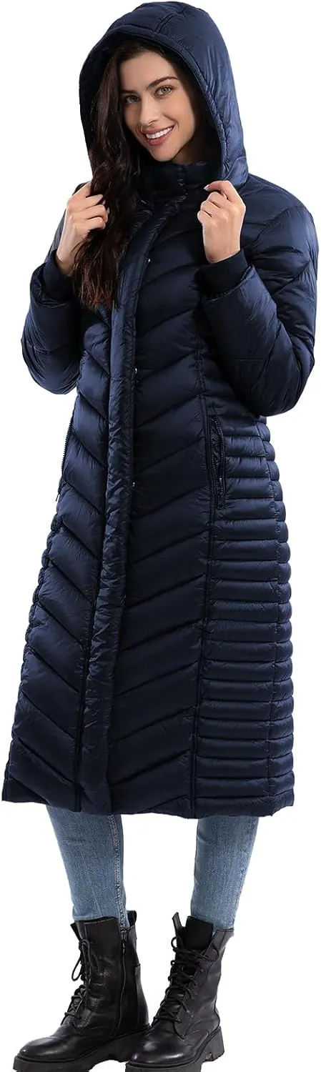 ZMC Thicken Women's Winter Puffer Coat, Warm Hooded Long Puffy Packable Jacket